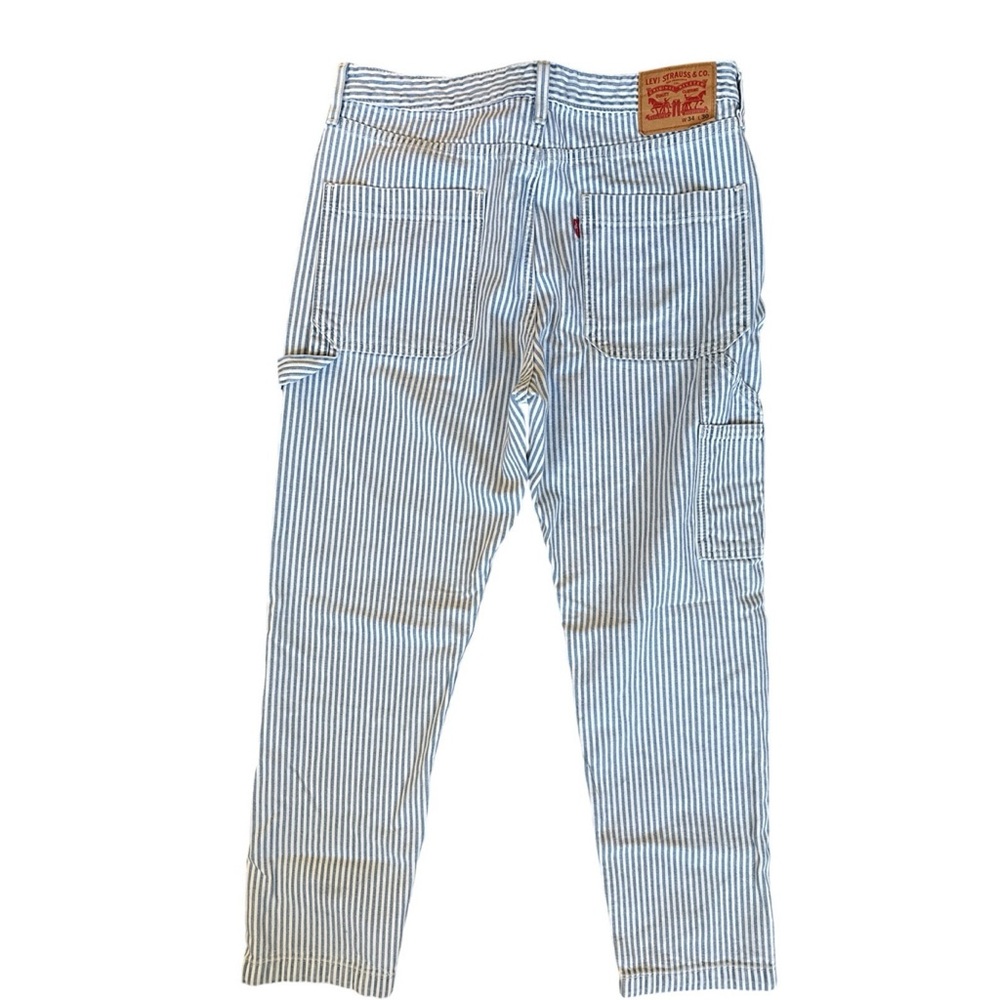 Levi's Blue & White Hickory Striped Carpenter Tapered Denim Jeans Size 34 x 30